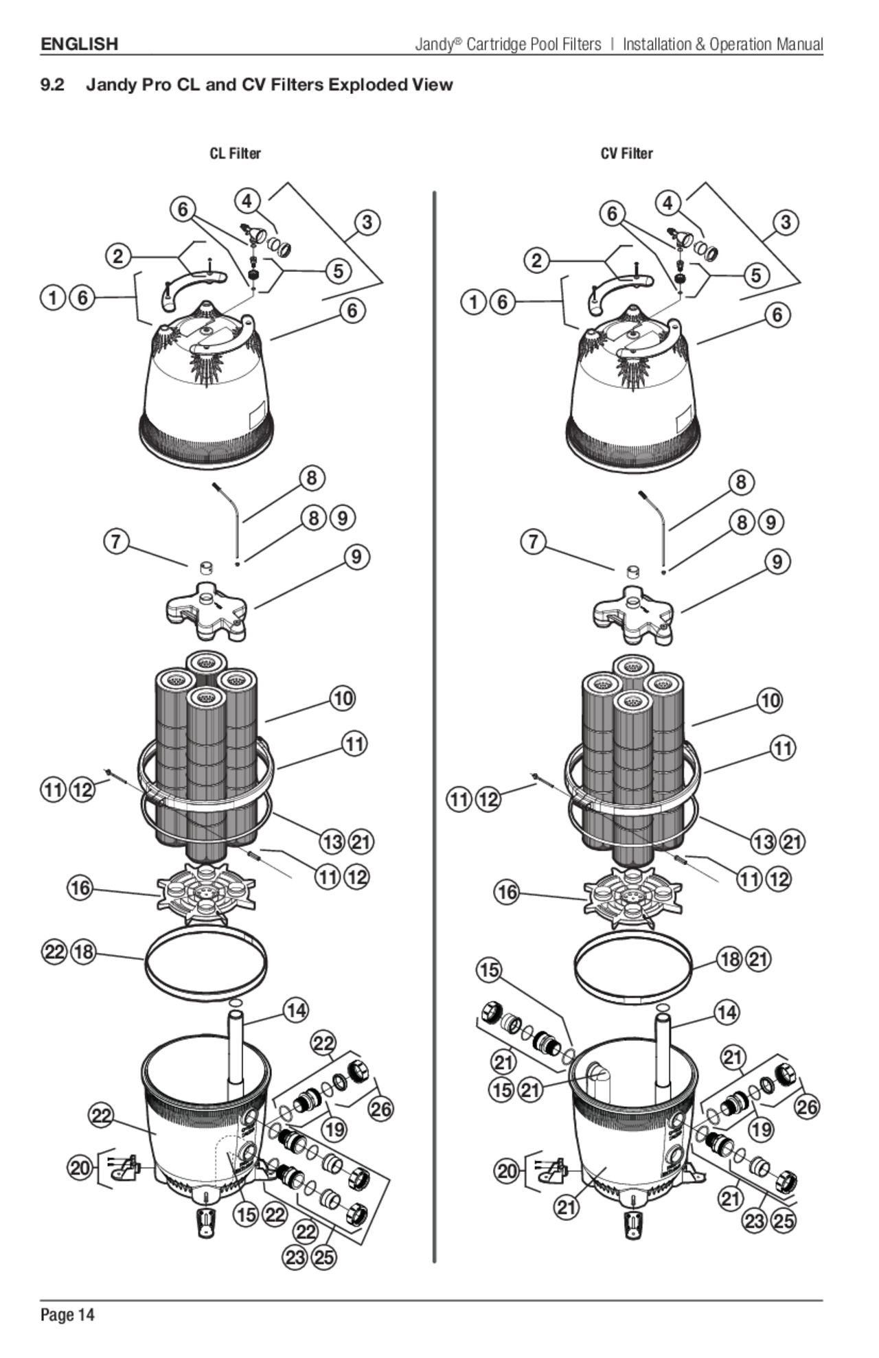 Parts List for Parts List: Jandy 340 Sq. Ft. 4 Large Cartridge Filter