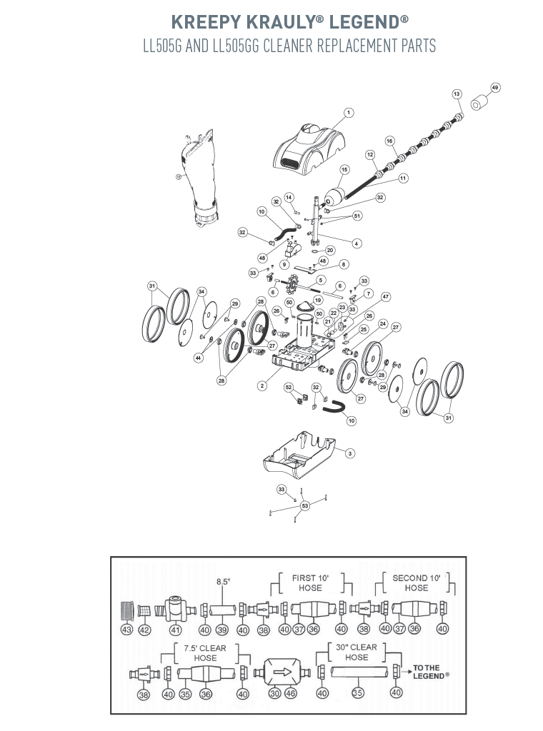 Parts List for Cleaner Parts List: Pentair Legend - Reg and Grey