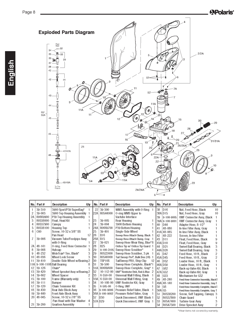 Parts List for Cleaner Parts List: Polaris 3900 Sport