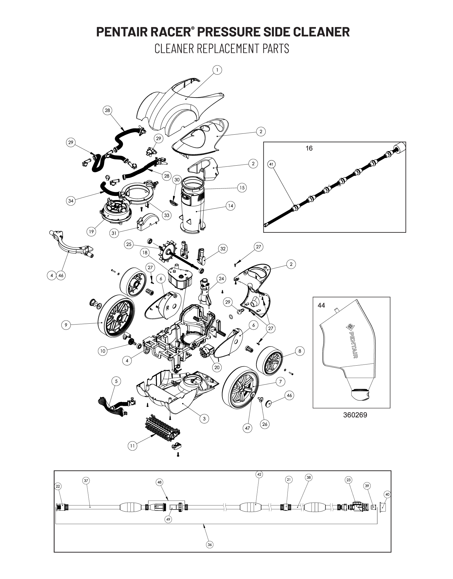 Parts List for Cleaner Parts List: Pentair Racer