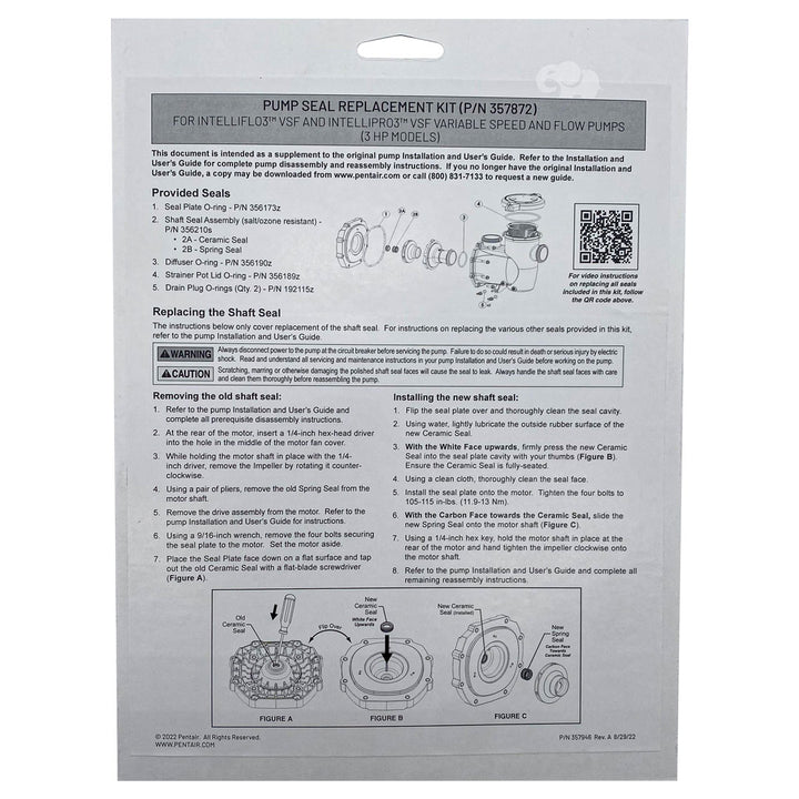 Pentair IntelliFlo3 Seal Kit || 357872