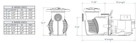 Pentair WhisperFlo XF High Performance Pool Pump dimensions