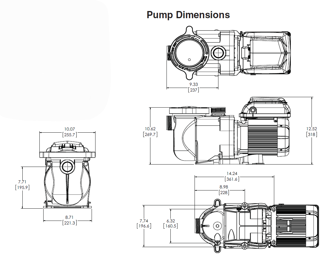 Pentair Superflo VS pump dimensions for 342001 | EC-342001.